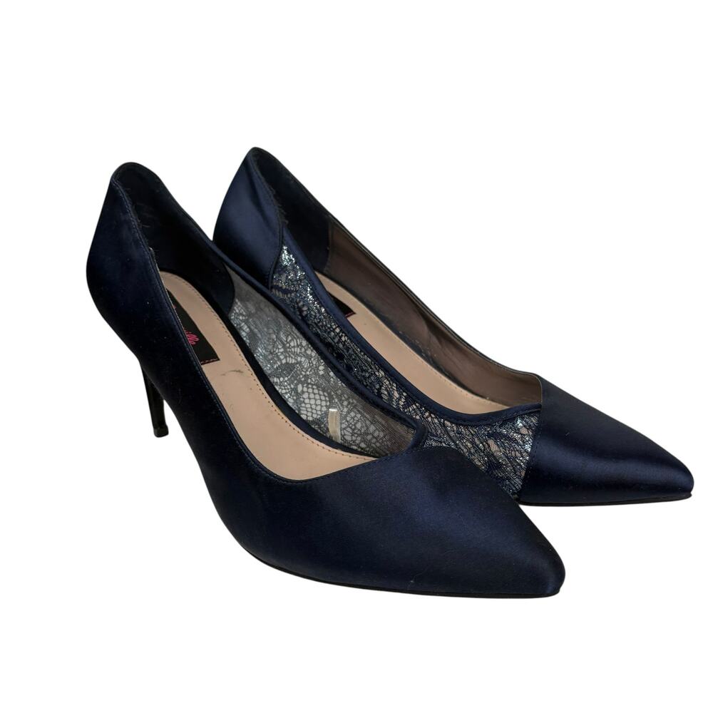 Betsey Johnson Navy Satin Pointed Toe Stiletto Pumps - Picture 4 of 8